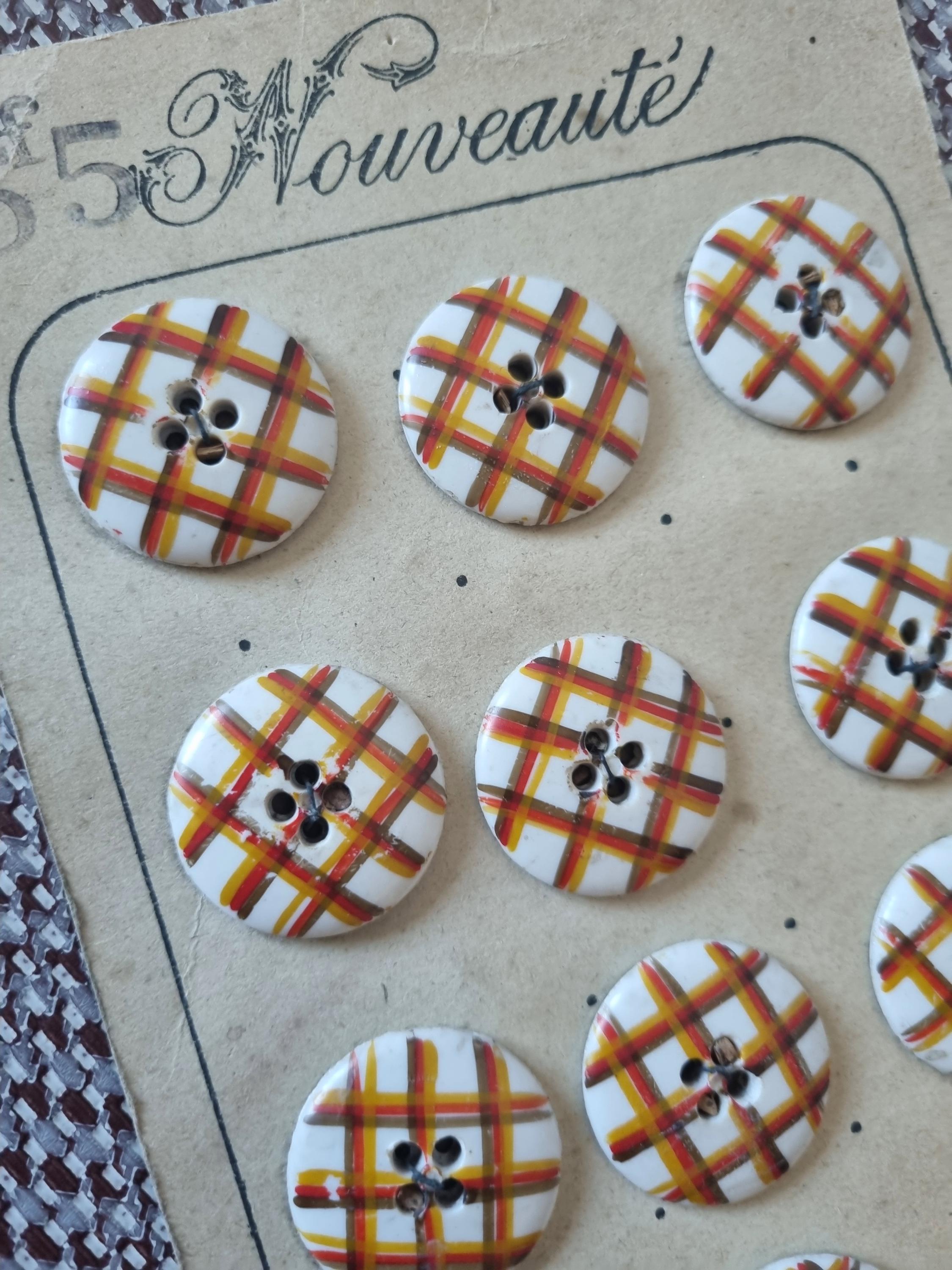 Boutons Anciens Gris à Rayures - Lot De 1 à 10 - Mercerie Vintage - Résine