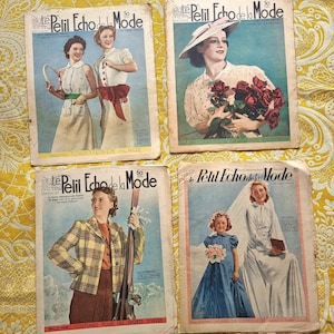 Papeterie Ancienne - LOT de Quatre Numéros du Mgazine Français Le Petit Écho de la Mode、Années 1930s、de Juin 1938 à août 1939