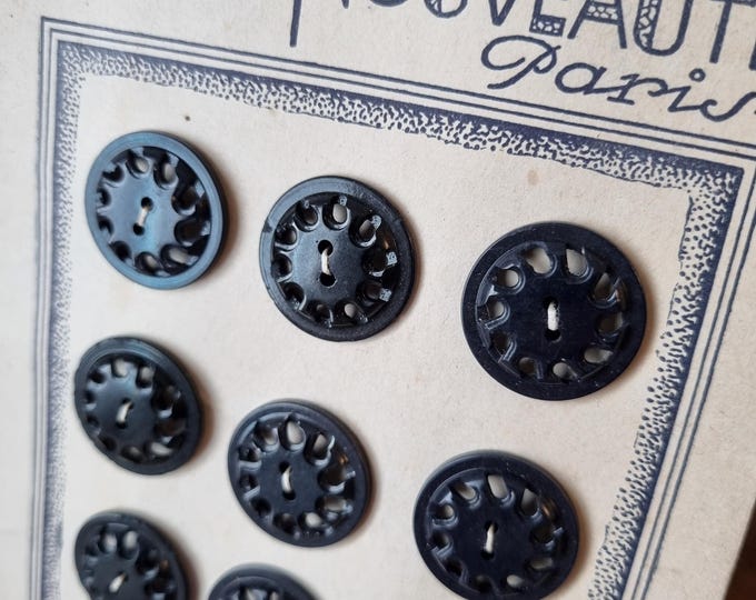 Planche De 12 Boutons Anciens De Luxe Imos - Diamètre 22 Mm - Bleu - Mercerie Vintage