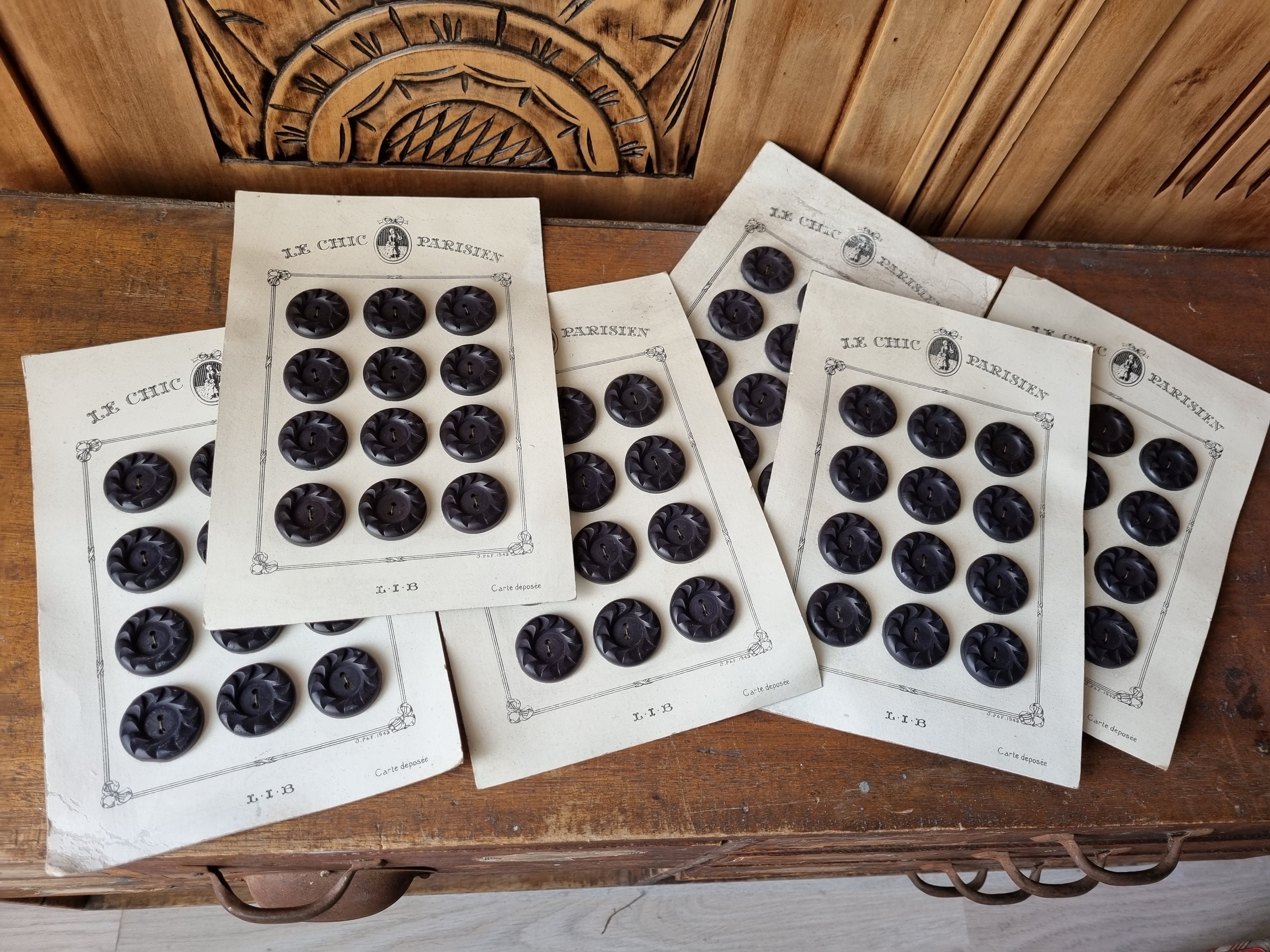 Boutons Anciens Mercerie Jaune Et Noir - Lot D'occasion, Pièces Vintage