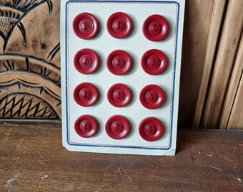 Lot De Boutons Anciens En Bois Peint Violet - Mercerie Vintage (OCCASION)