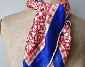 Superbe Foulard Années 1940s, Soie Bleu Blanc Rouge, Vintage Français, WWII