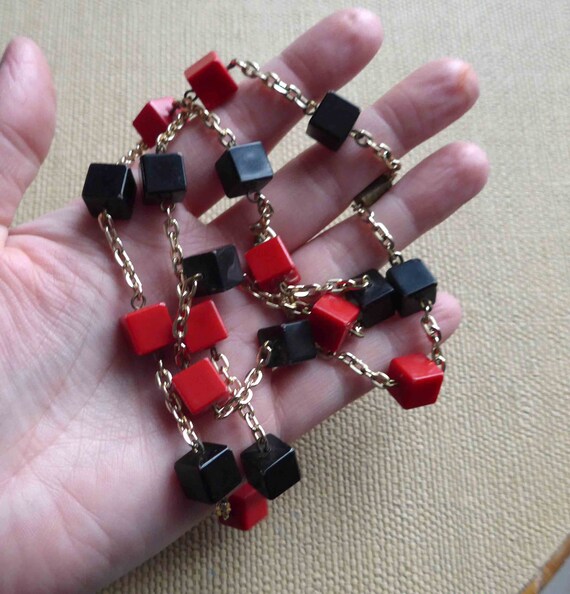 Collier Court Vintage Années 60/70 - Artisanat Trichrome En Pâte De Verre - Longueur 45 Cm