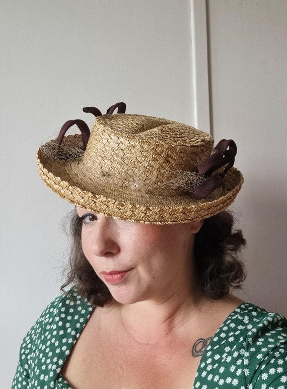 Ravissant Chapeau Bibi Années 1940s en Paille Natu