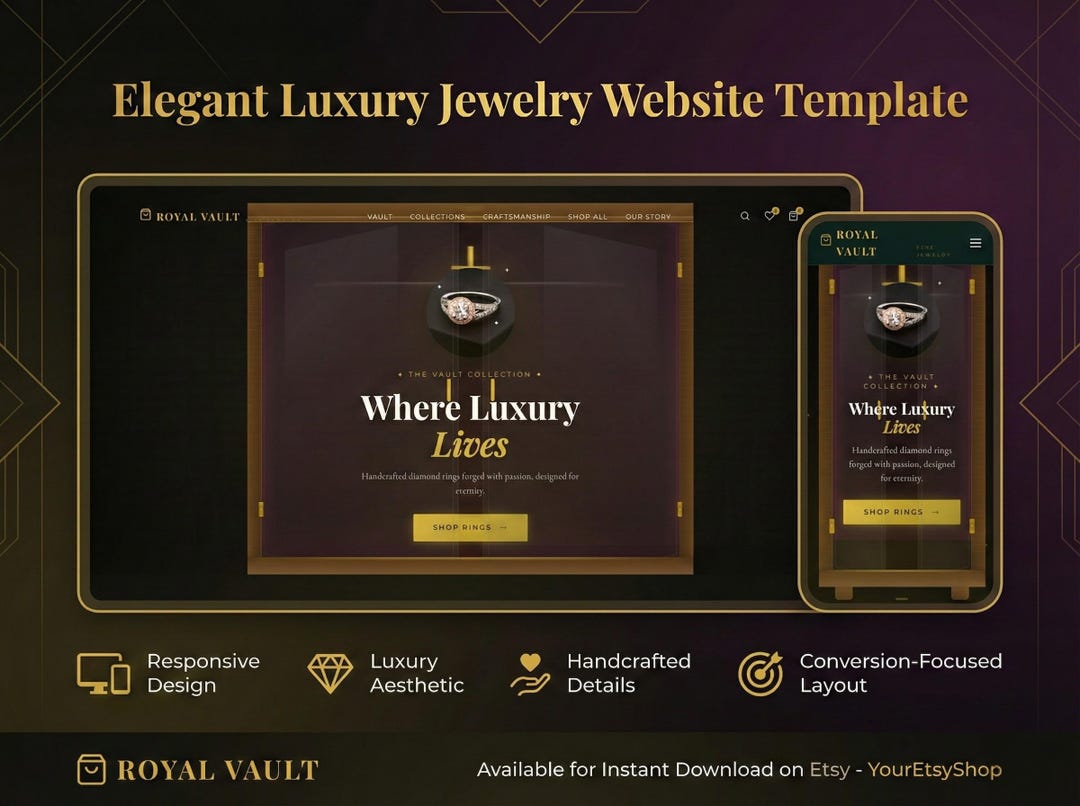 Luxury Jewellery Website Template HTML CSS, Gold Dark Theme, Responsive ...