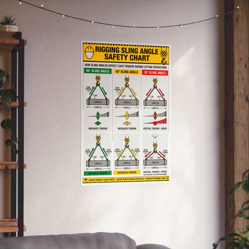 Worksafe Rigging Chart Rigging Sling Angle Safety Chart Matte Poster | Lifting Load Tension ...