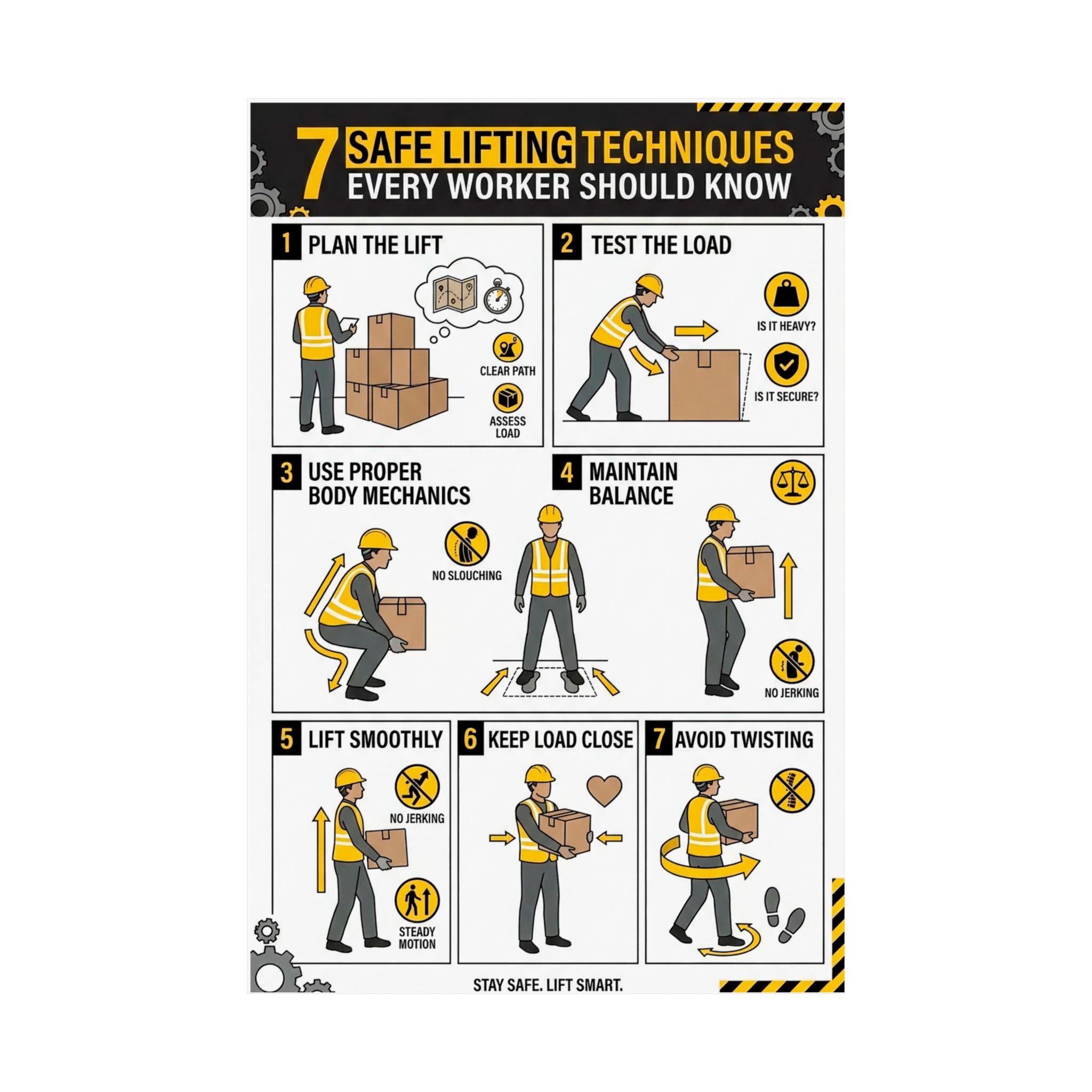 7 Safe Lifting Techniques Poster | Workplace Manual Handling Safety ...