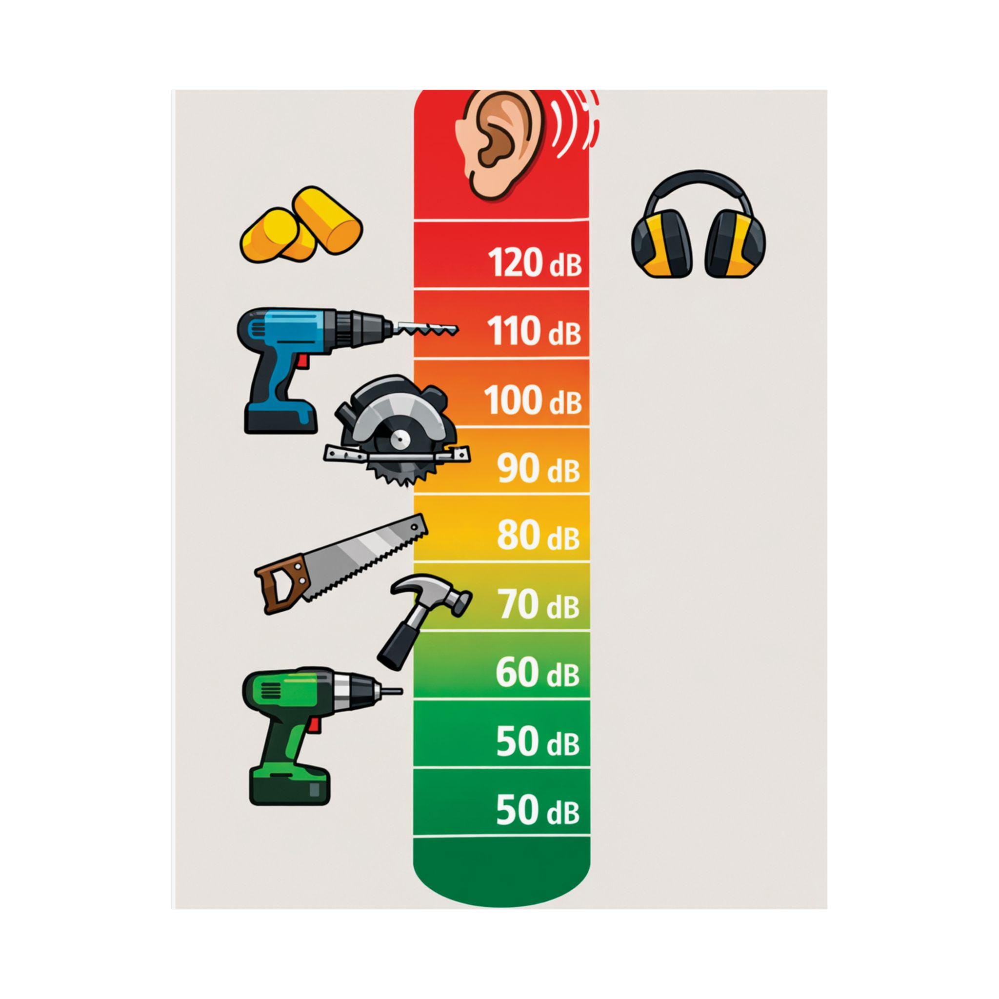 Noise Level Chart Matte Poster | Sound Decibel Guide, Power Tools ...