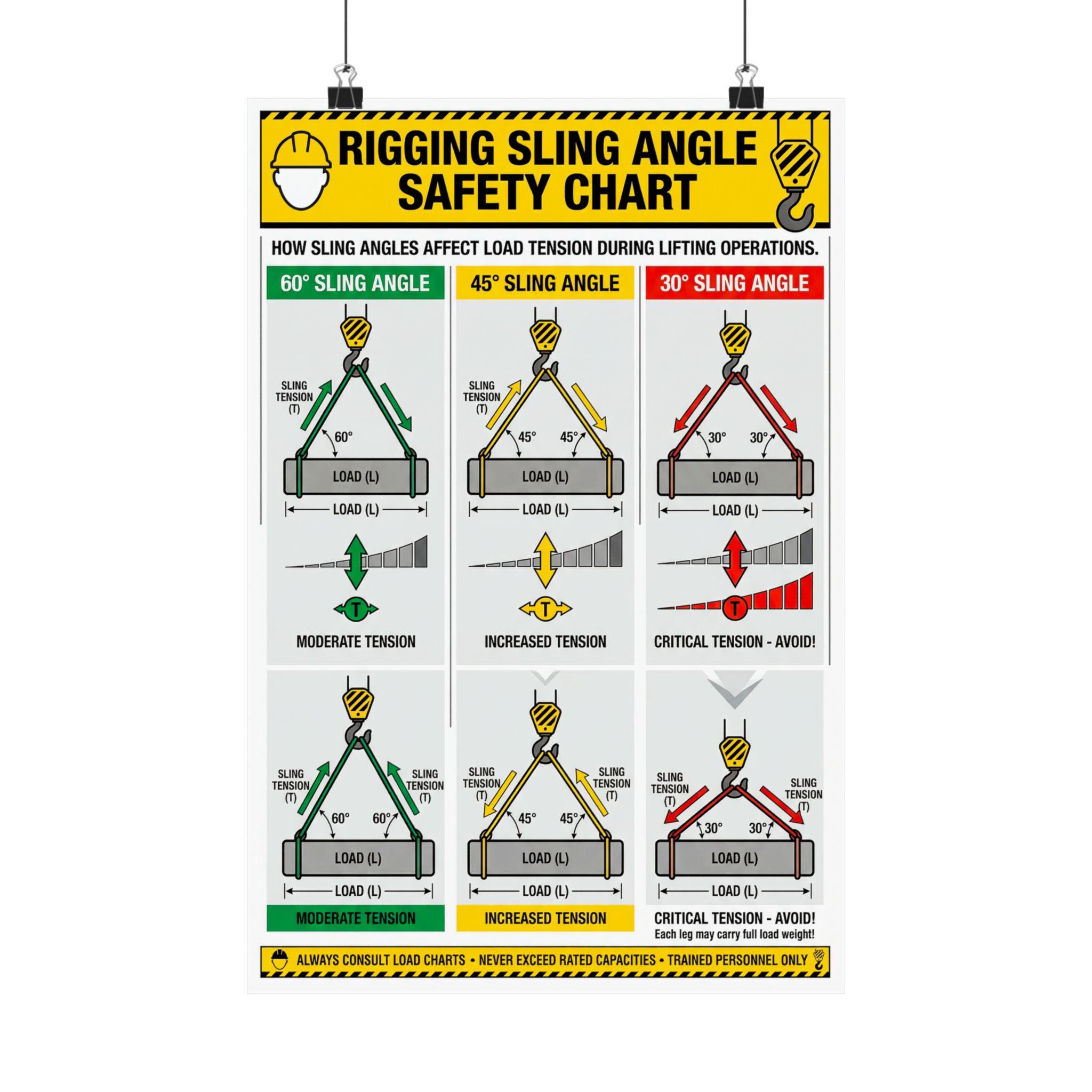 Sling Angle Chart.pdf Rigging Sling Angle Safety Chart Matte Poster | Lifting Load Tension ...