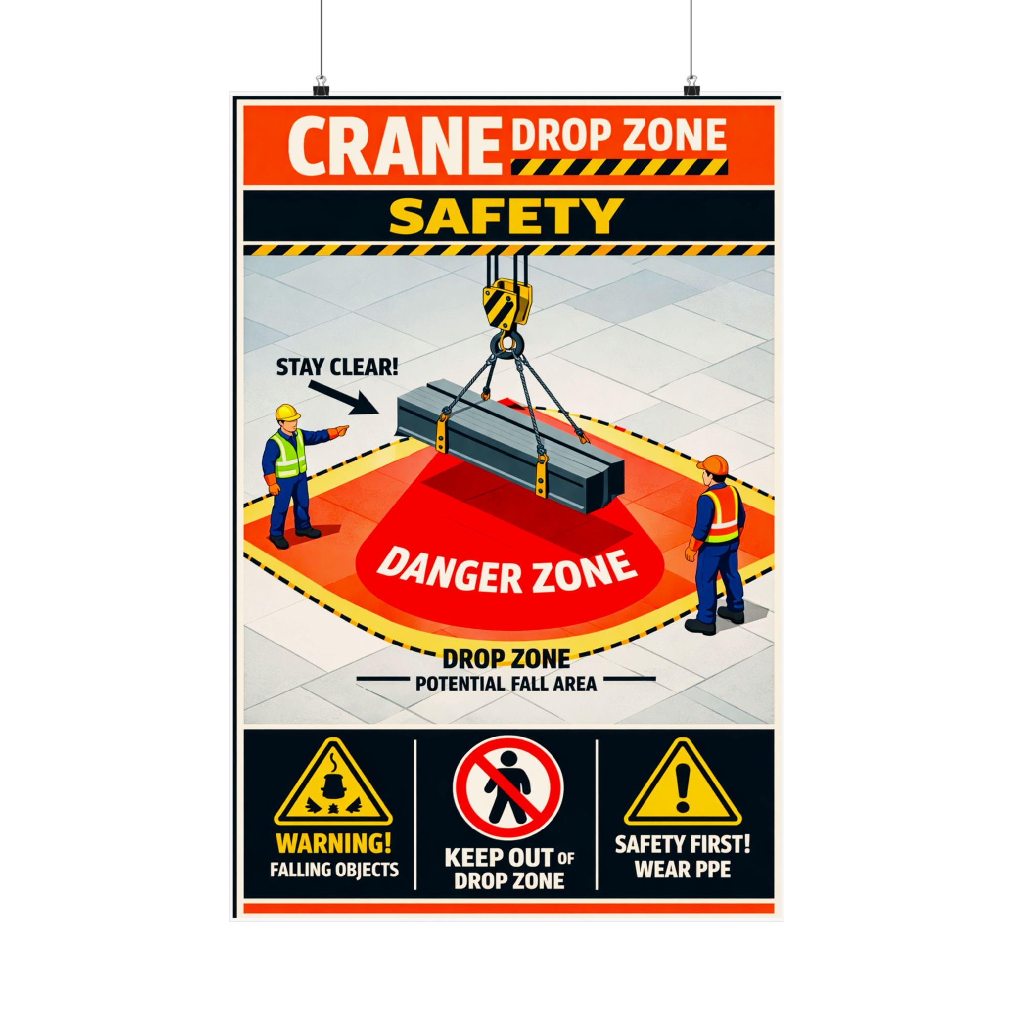 Drop Zone Protection Crane Drop Zone Safety Poster Matte Vertical Poster | Construction ...