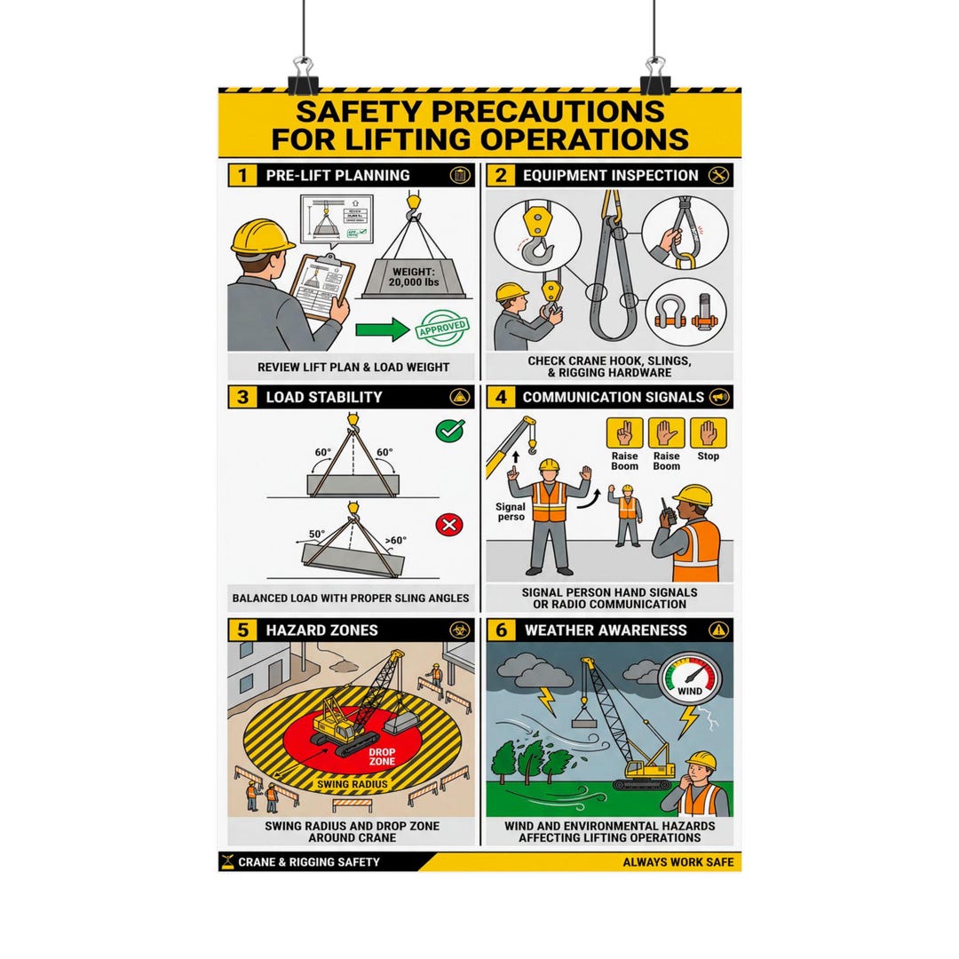 Lifting Operations Safety Poster Matte Vertical Posters | Crane Rigging ...
