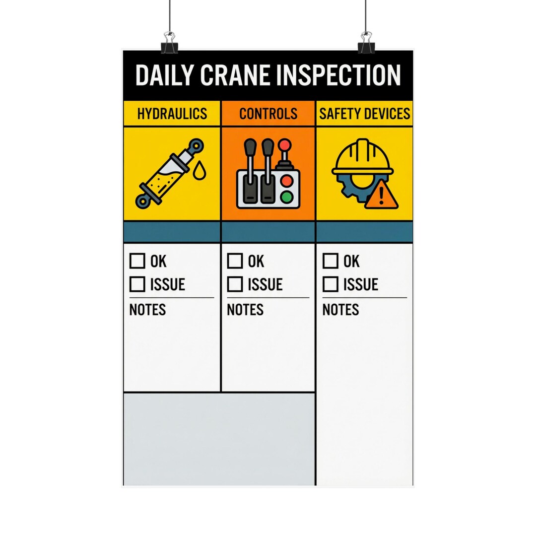 Machine Inspection Poster Daily Crane Inspection Poster Matte Vertical Safety Checklist ...