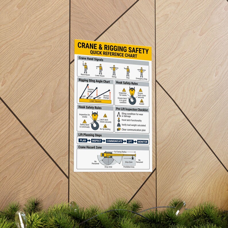 Crane Rigging Safety Chart | Hand Signals, Sling Angles, Lift Planning ...