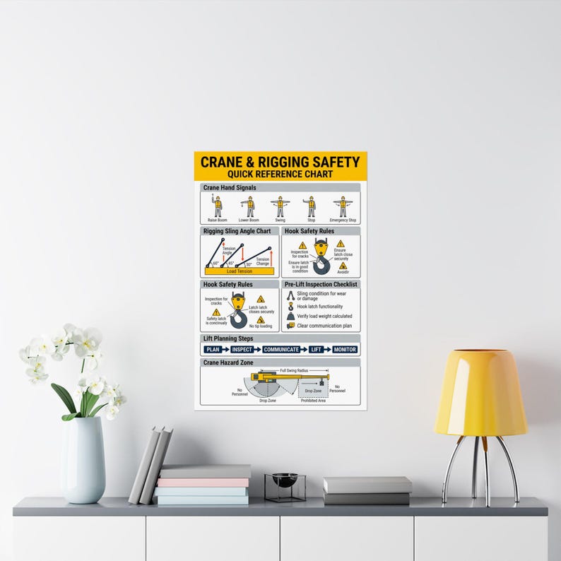 Worksafe Rigging Chart Crane Rigging Safety Chart | Hand Signals, Sling Angles, Lift Planning ...