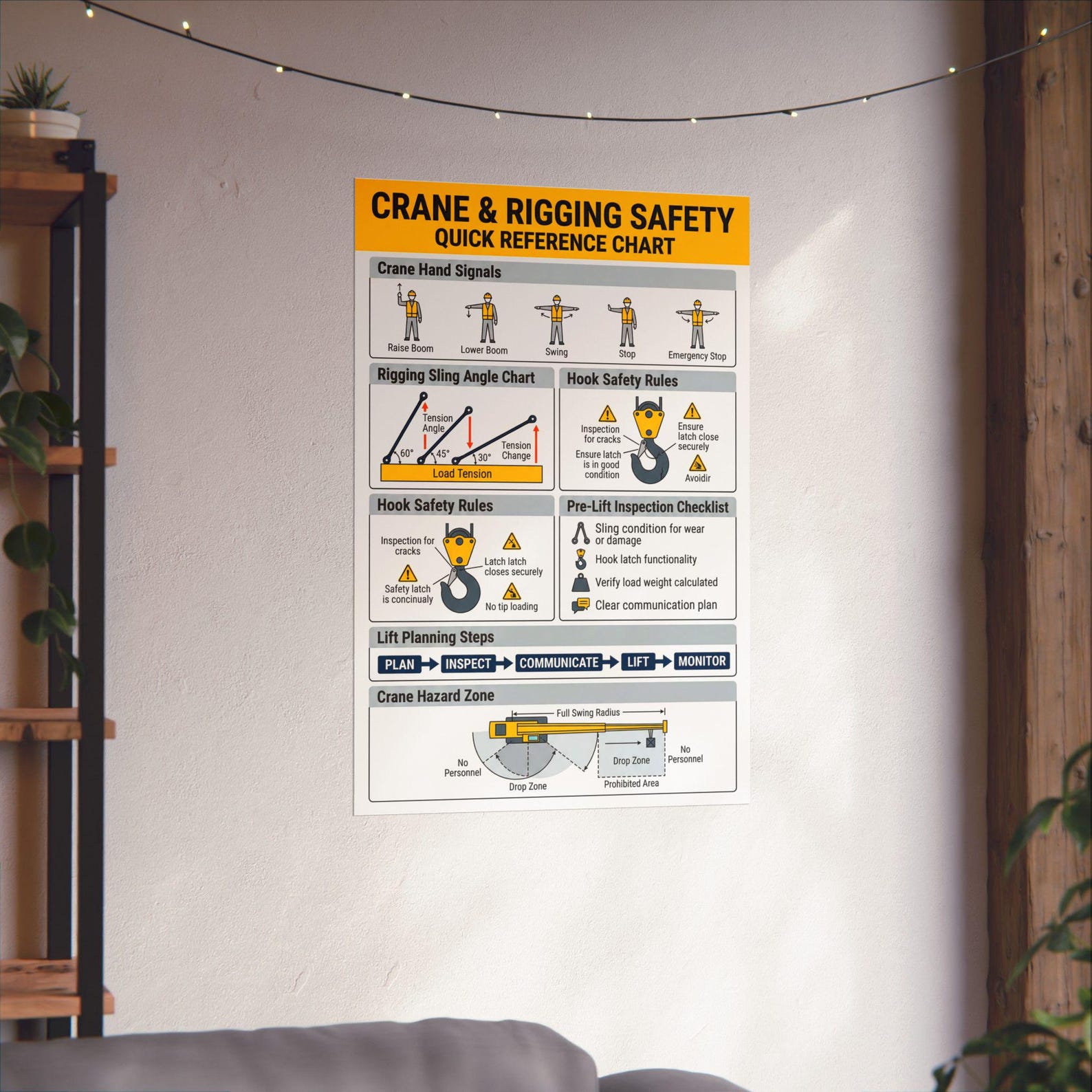 Crane Rigging Safety Chart | Hand Signals, Sling Angles, Lift Planning ...