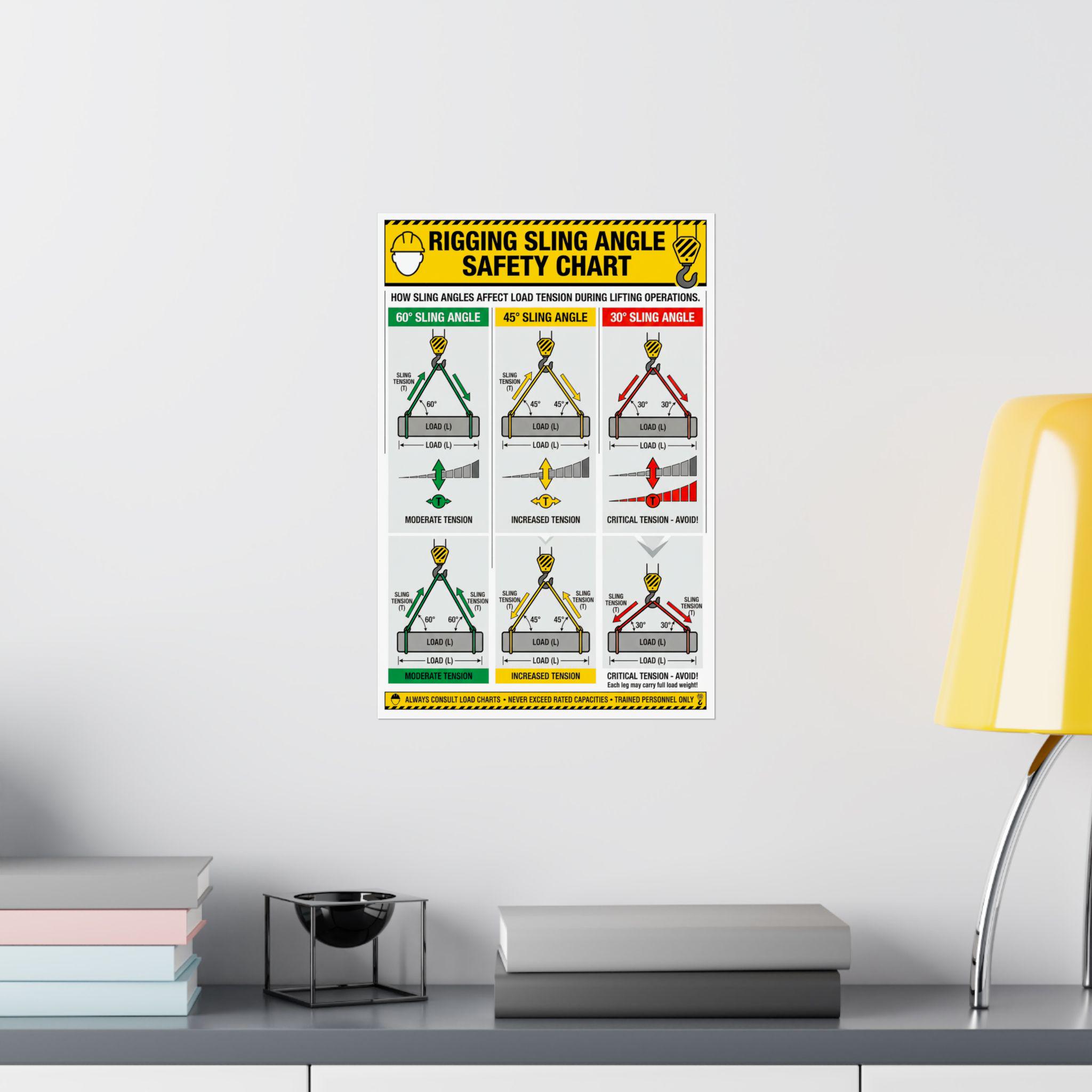 Worksafe Rigging Chart Rigging Sling Angle Safety Chart Matte Poster | Lifting Load Tension ...