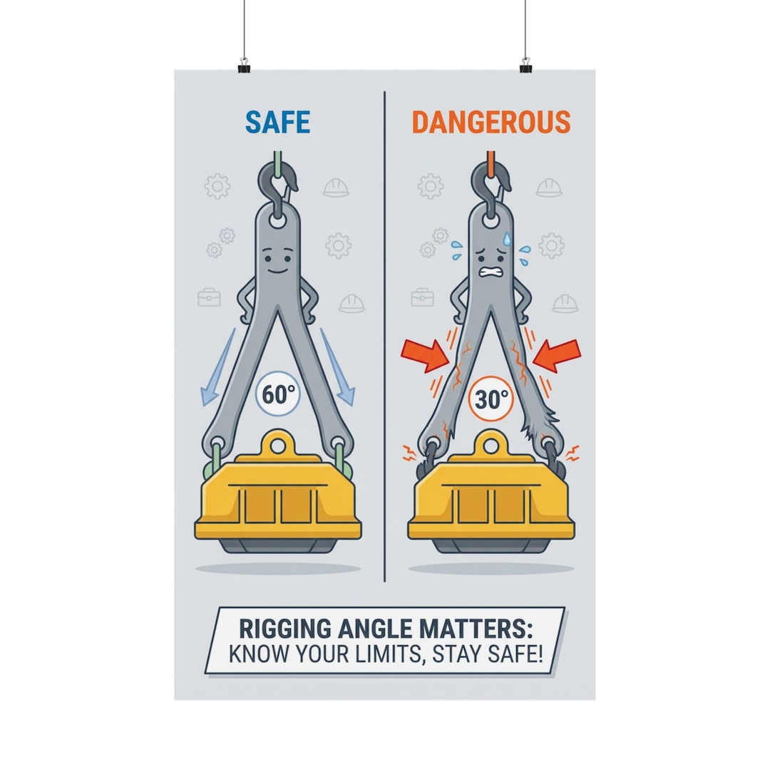 Rigging Angle Safety Poster | Safe Vs Dangerous Lifting Angles (matte ...