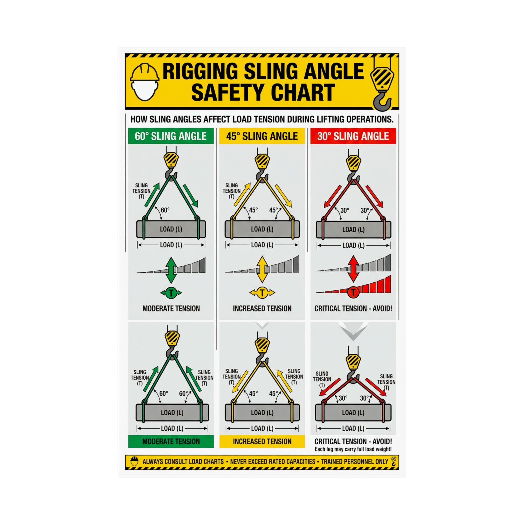 Rigging Sling Angle Safety Chart Matte Poster | Lifting Load Tension ...