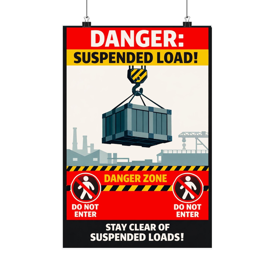 Danger Suspended Load Poster | Industrial Safety Matte Vertical Poster ...