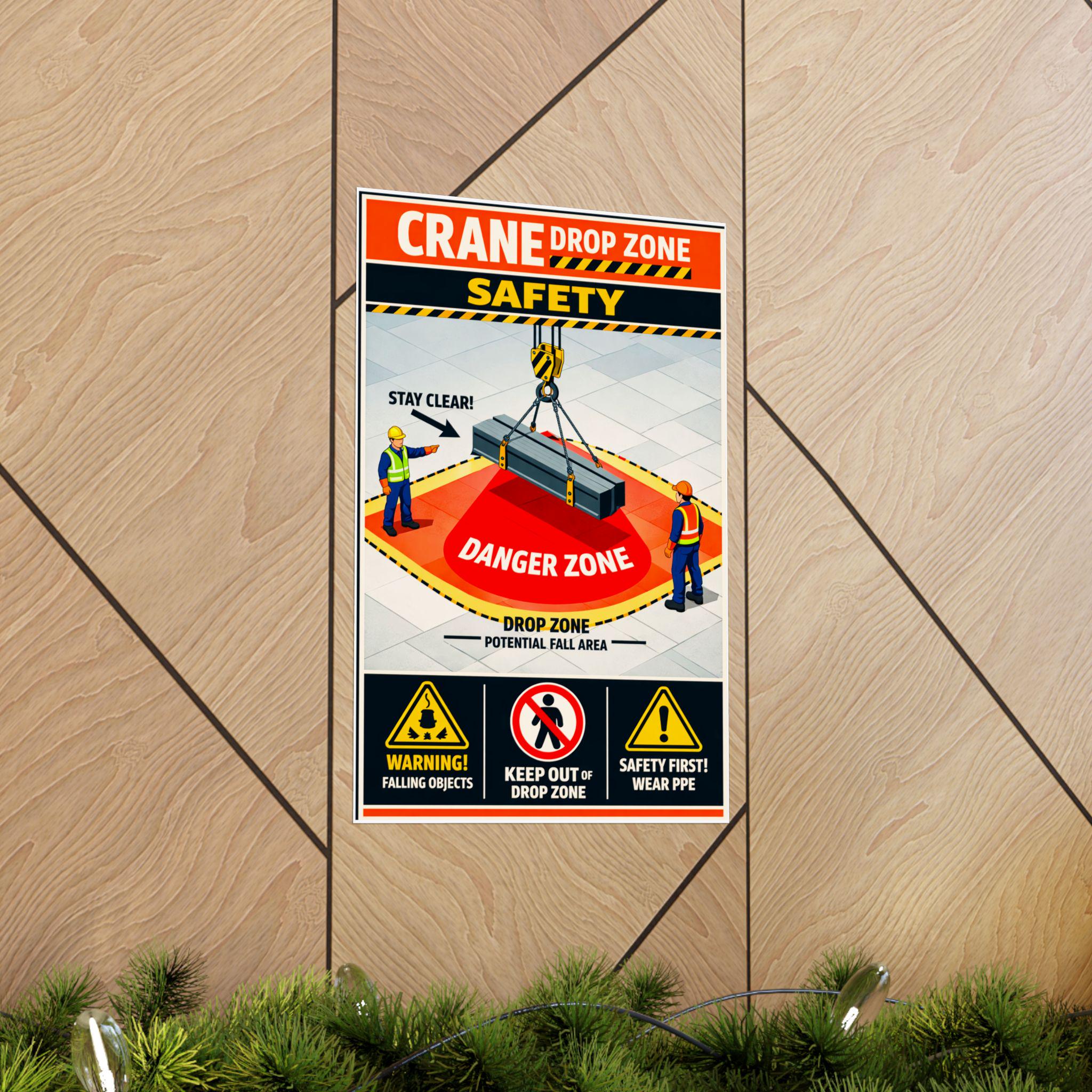 Drop Zone Protection Crane Drop Zone Safety Poster Matte Vertical Poster | Construction ...