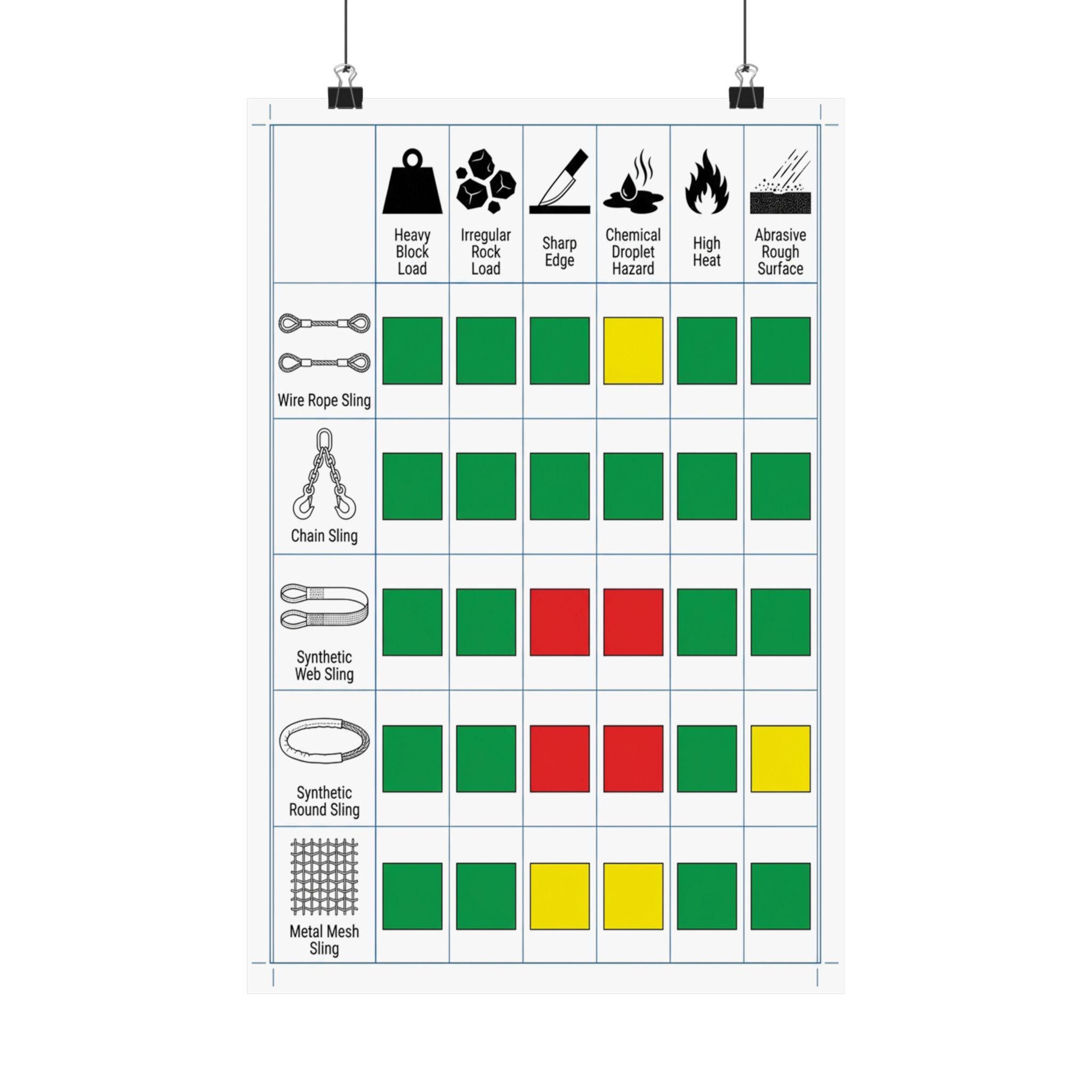 Lifting Sling Inspection Chart Poster Matte Vertical Poster | Safety ...