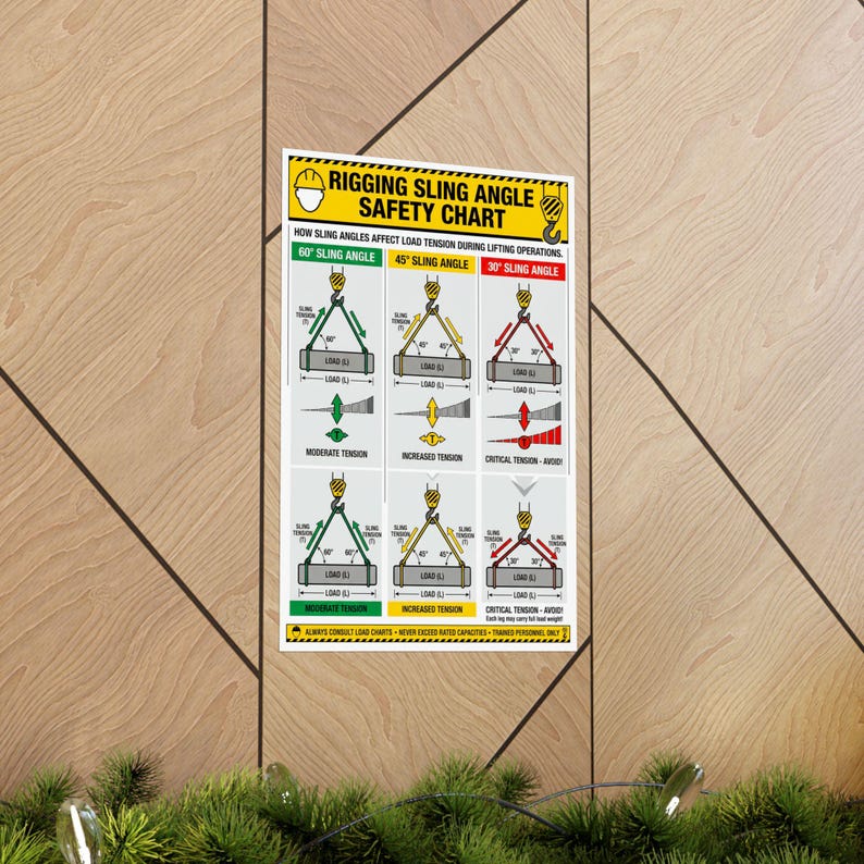 Rigging Sling Angle Safety Chart Matte Poster | Lifting Load Tension ...