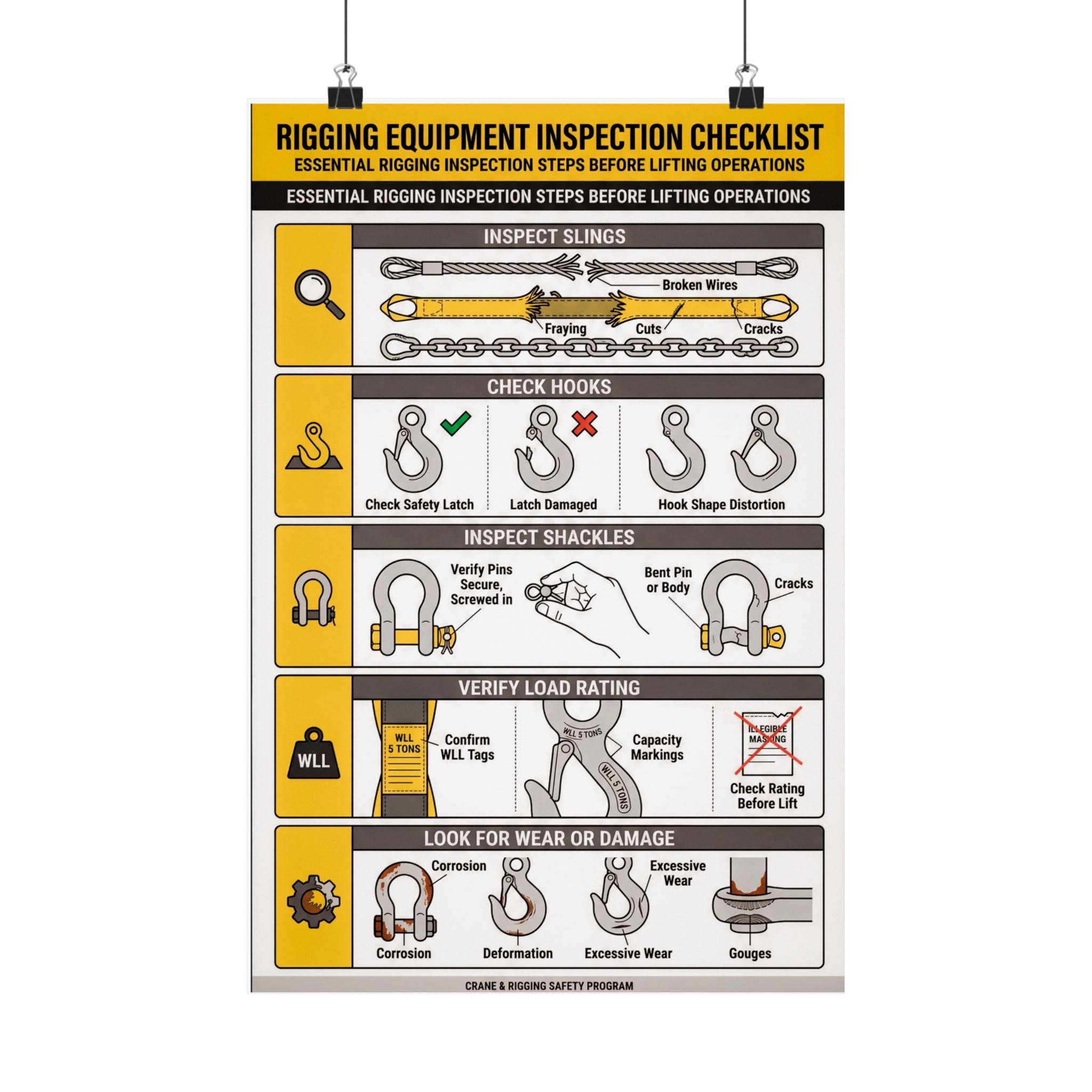 Superior Tool Rental Rigging Chart.pdf Rigging Equipment Inspection Checklist Poster | Crane Lifting Safety ...