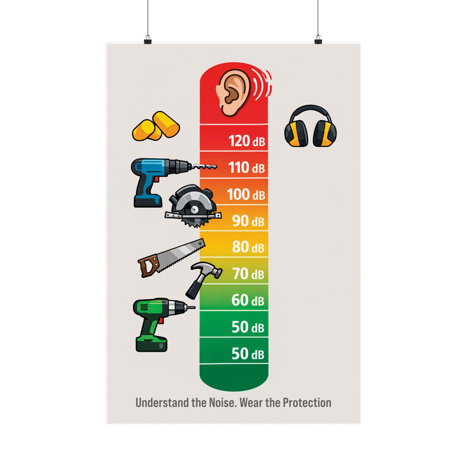 Noise Level Chart Matte Poster | Sound Decibel Guide, Power Tools ...