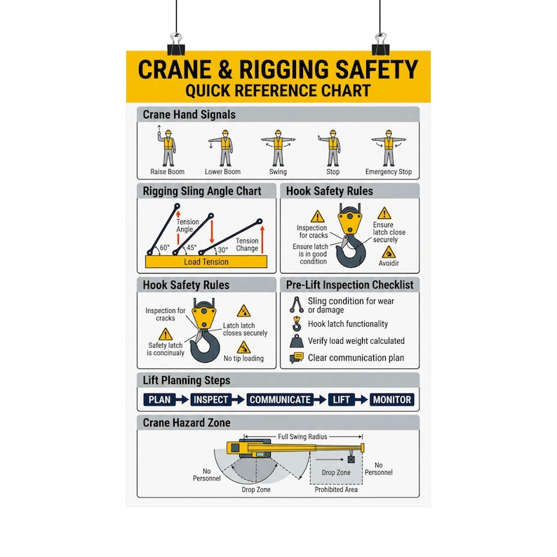 Worksafe Rigging Chart Crane Rigging Safety Chart | Hand Signals, Sling Angles, Lift Planning ...