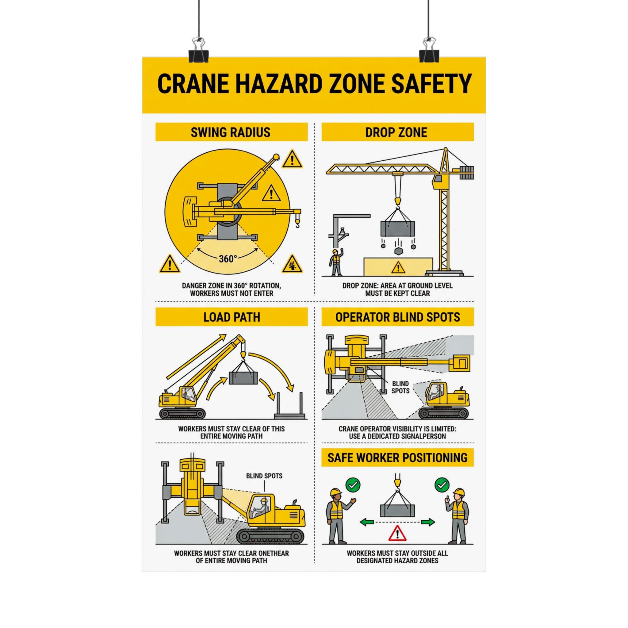 Crane Hazard Zone Safety Poster | Swing Radius, Drop Zone, Load Path ...