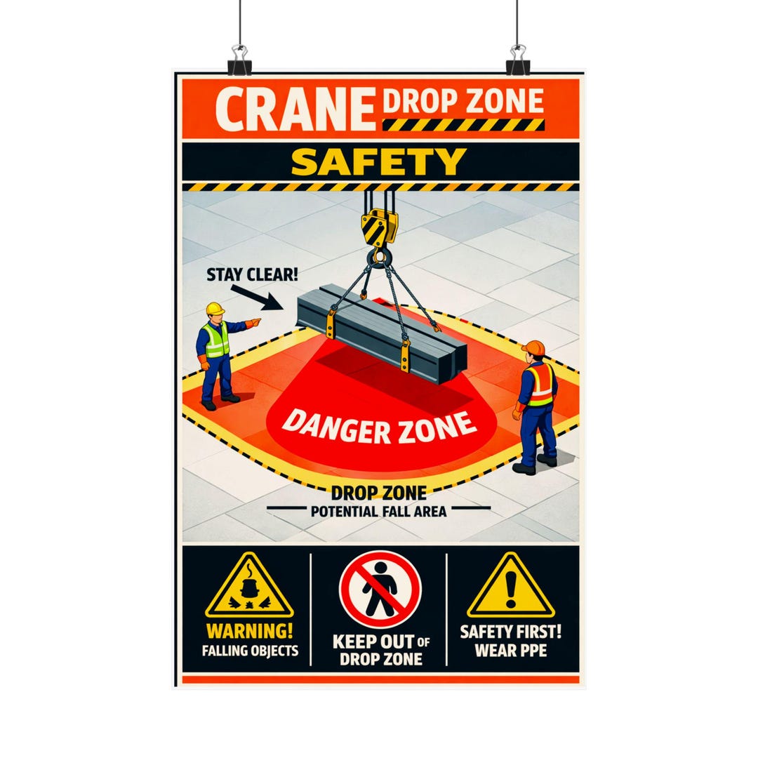 Crane Drop Zone Safety Poster Matte Vertical Poster | Construction ...
