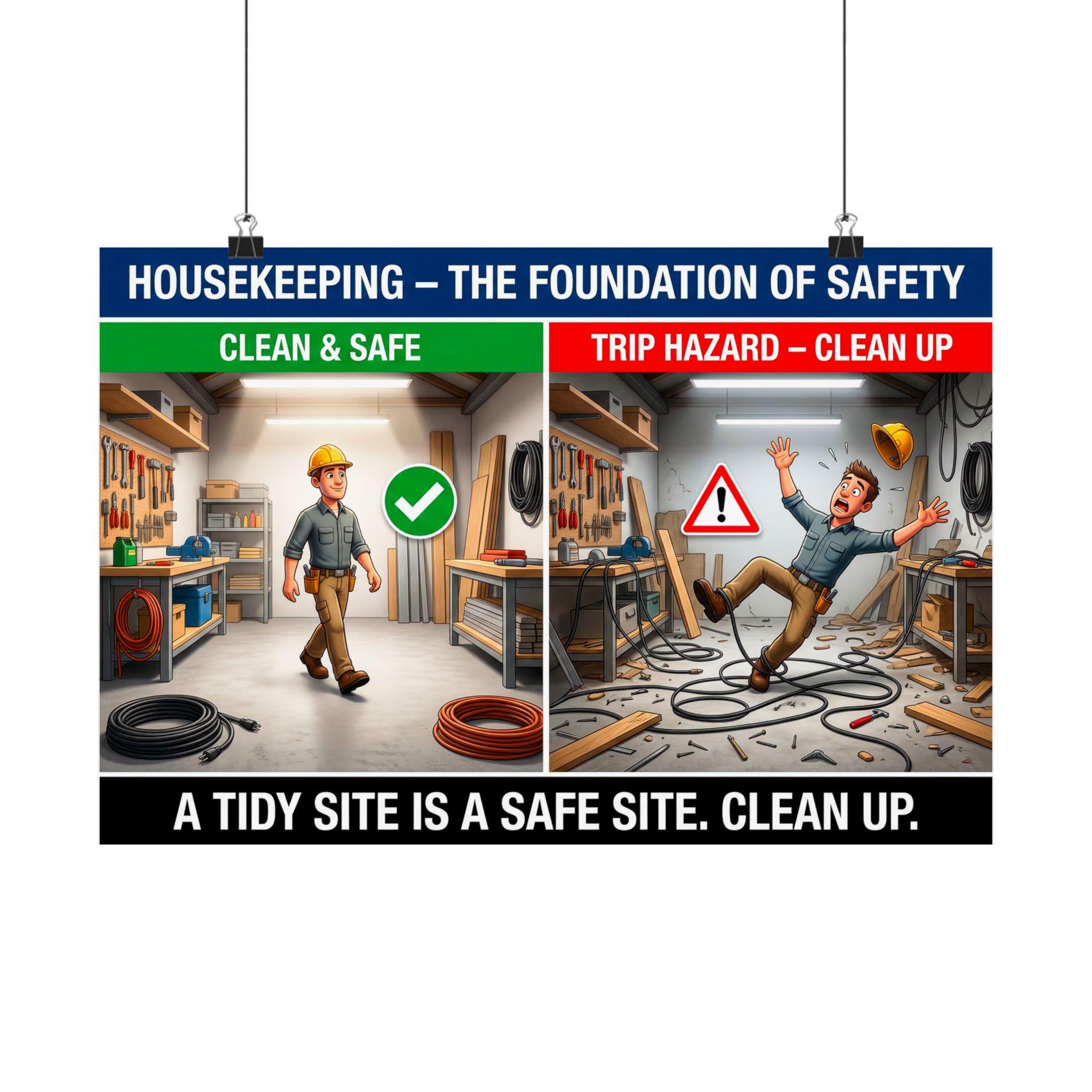 Housekeeping Safety Poster Matte Horizontal | Clean & Safe Trip Hazard ...