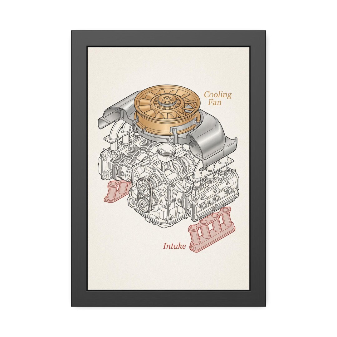Vintage Engine Diagram Framed Poster | Mechanical Art, Automotive ...