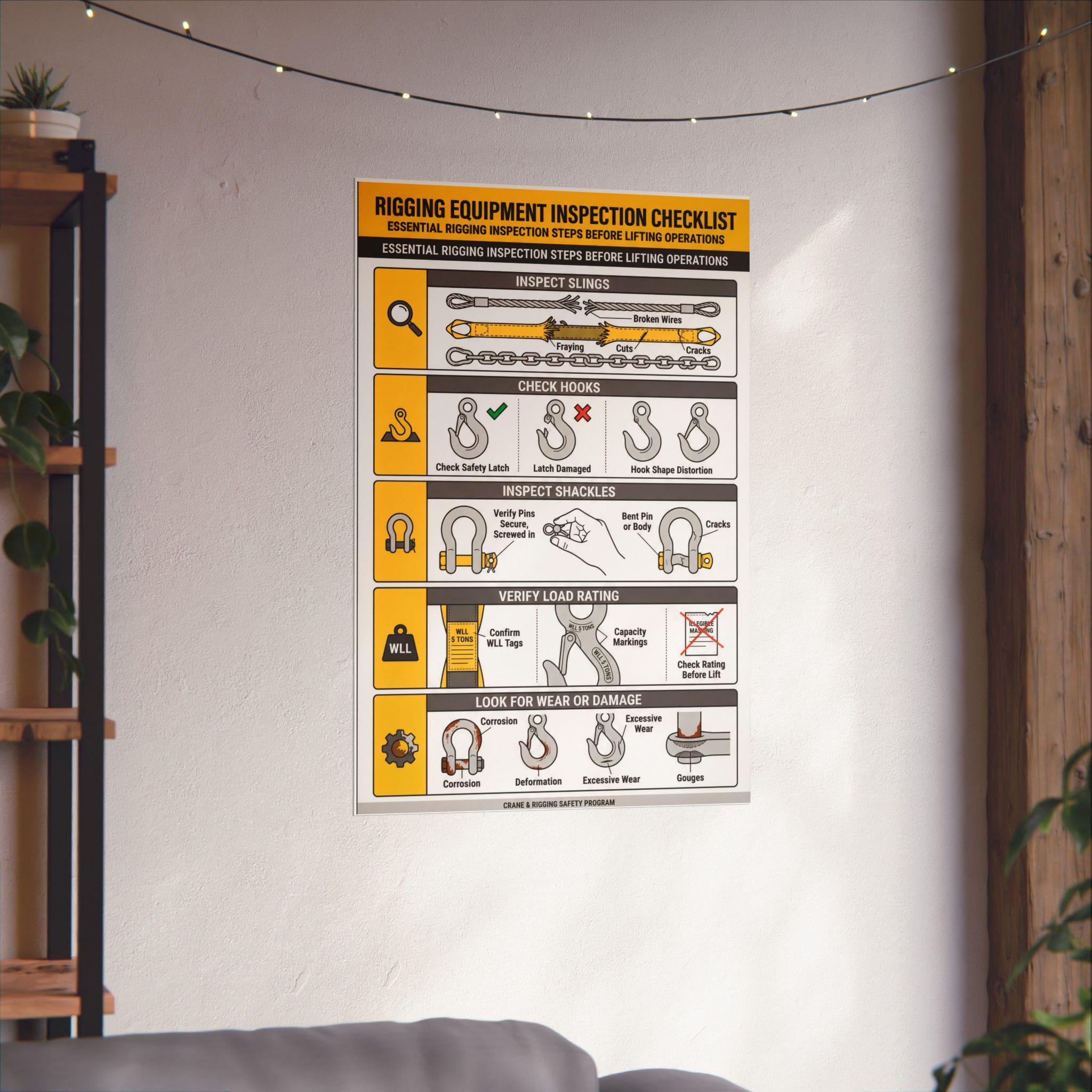 Worksafe Rigging Chart Rigging Equipment Inspection Checklist Poster | Crane Lifting Safety ...