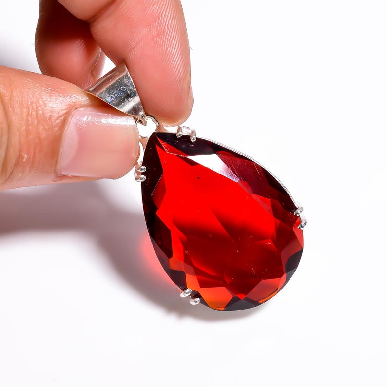 Large Ruby Red Teardrop Statement Pendant – 925 Sterling Silver Vintage Style Necklace, Bridal Wedding Jewelry Gift for Her image 3