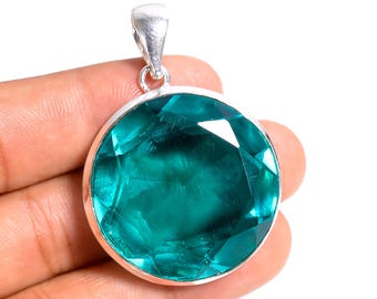 Teal Green Paraiba Tourmaline Statement Pendant Necklace- 925 Sterling Silver  Handmade Teal Green Paraiba Tourmaline Jewelry ,Gift For Her