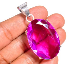 Huge Size Amethyst Statement Pendant- 925 Sterling Silver Gemstone Necklace, Valentines Day Jewelry, Wedding or Anniversary Gift For Her