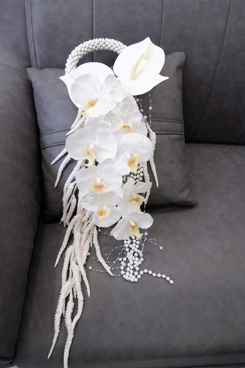 Cascading White Orchid Calla Lily Bouquet
