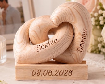 Personalized 3D Infinity Heart with Couple Names,Custom Heart Wooden Sculpture, Anniversary Gift for Couple, Custom Engraved Wooden Keepsake