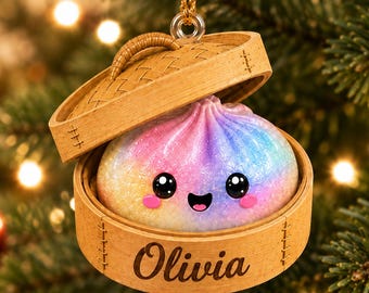 Glitter Dumpling Ornament, Personalized Squishy Dumpling Acrylic Custom Name Ornament, Dumpling Lover Gift, Kids Christmas Gift Decor