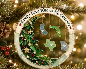Personalized Family Christmas Ornament, Family Love Knows No Distance, Miles Apart Ornament, State Location Ornament, Christmas Ornament