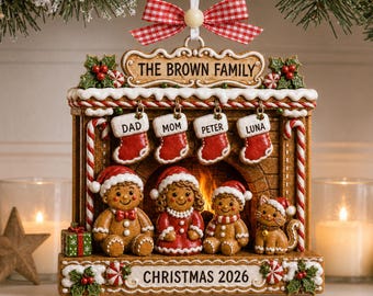 Personalized Family Christmas Ornament with Names, Custom Family Name and Year, Gingerbread Christmas Gift, Family Ornament, Christmas Decor