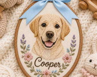 Embroidered Custom Pet Photo Home Decor, Pet Memorial Hoop, Personalized Floral Dog Name Keepsake,Pet Lover Gift, Handmade Memorial Keepsake