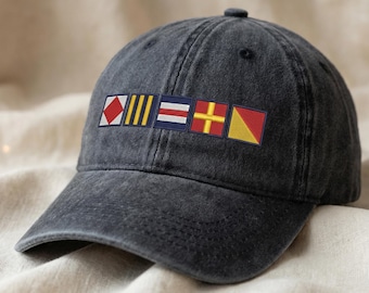 Personalized Nautical Flag Embroidered Hat, Custom Semaphore Flag Baseball Cap, Maritime Dad Gift, Sailing Gift For Captain, Custom Flag Hat