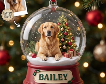 Personalized Pet Photo Acrylic Christmas Ornament, Custom Dog Name Holiday Tree Decoration