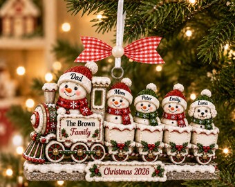 Personalized Snowman Family Ornament, Custom Train Ornament 2026, Family Christmas Gift, Holiday Keepsake, Christmas Tree Decor, Xmas Gift