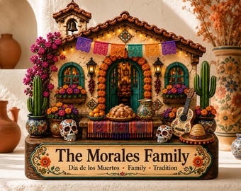 Personalized Family Name Mexican Fiesta Wooden Block, Mexican House Decor, Day of the Dead Rustic Hacienda Shelf Sitter, Cinco De Mayo Sign