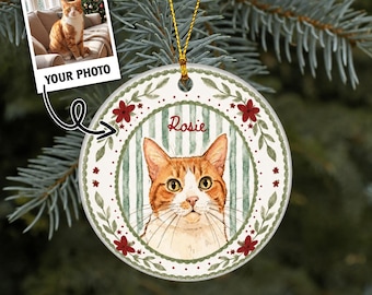 Custom Pet Christmas Ceramic Ornament, Personalized Dog or Cat Watercolor Portrait from Photo, Gift for Pet Lovers, Dog Mom Gifts, Xmas Gift