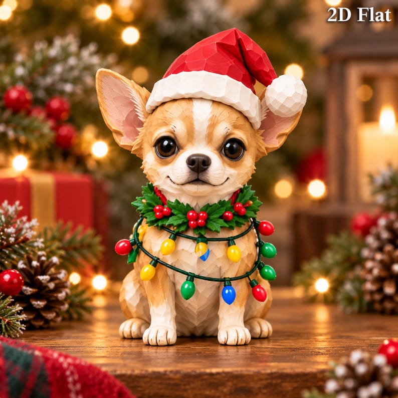 Stringig Block Chihuahua Christmas Wooden Block, 2D Flat Dog Decor, Cute Holiday ...