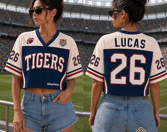 Personalized Team Name & Number Football Jersey Shirt For Adult Kid, Custom School Mascot Jersey, Game Day Outfit, Football Croptop Jersey